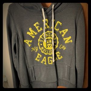 American Eagle Outfitters Women's Gray Hoodie with Yellow Logo